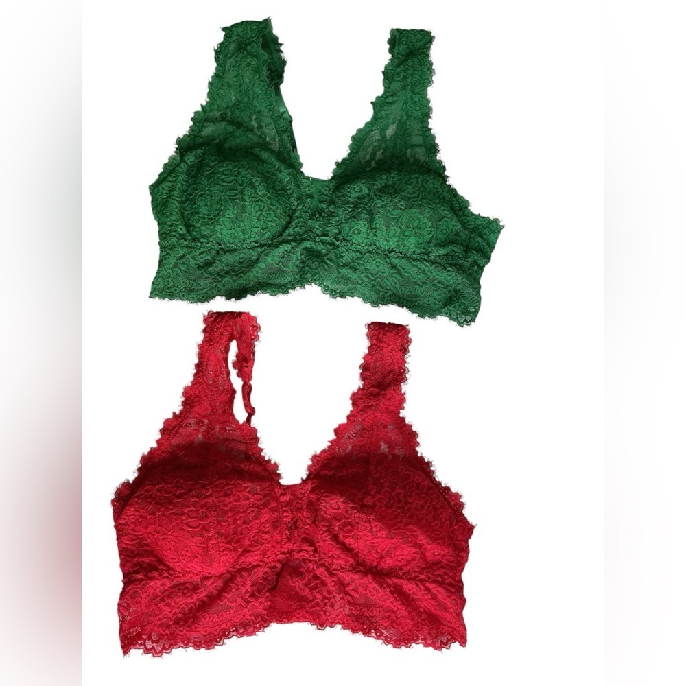 Aerie Lace Bralette Duo - Green and Red
